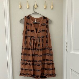 Elan Brown and Black Tiered Mini Sundress